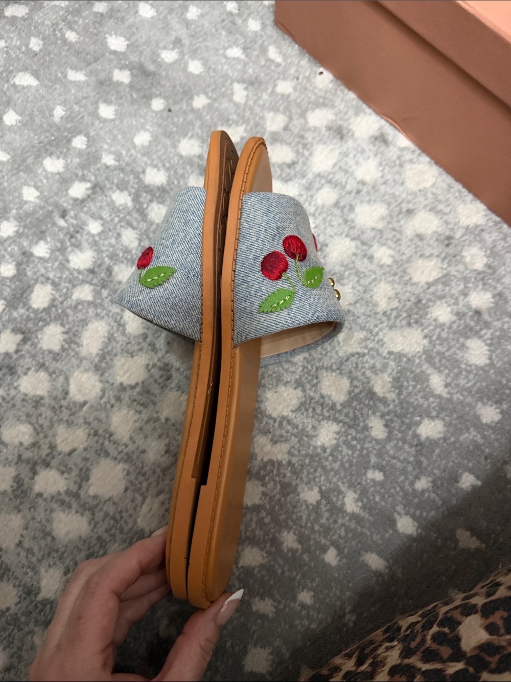 Coach Denim Cherry Slide Sandals - Light Blue & Tan🚨‼️ FINAL DROP!! - Picture 2 of 7